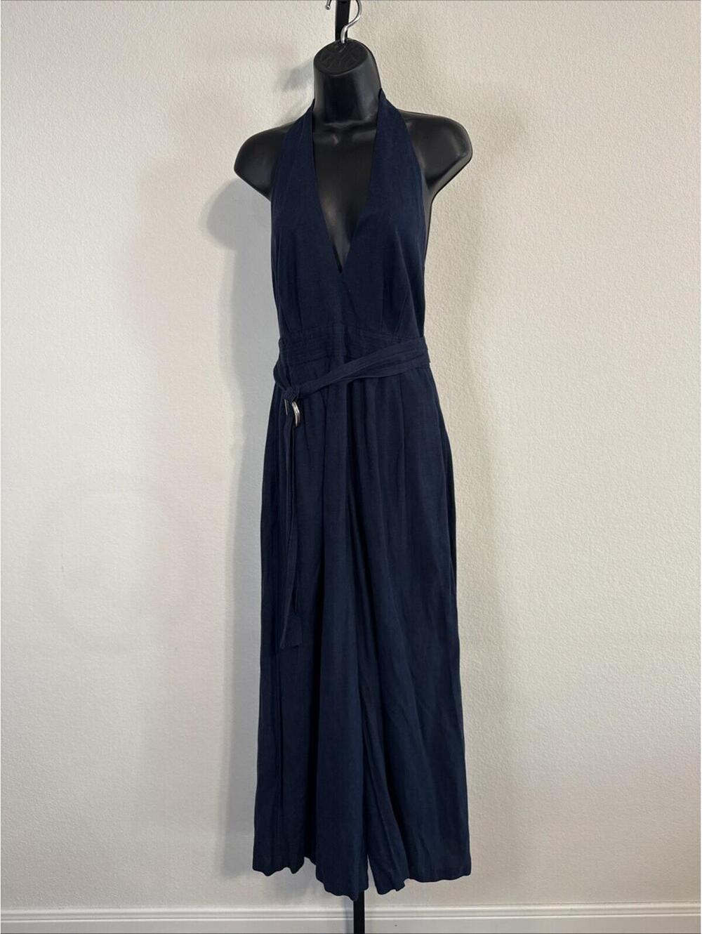 Adam Lippes X RTR Navy Halter Jumpsuit Size 4 **FLAWED**